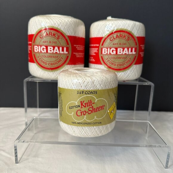 Crochet Thread New White Sz 20 - 2-400yd Clarks Big Ball  1-225 yd Knit Crosheen - Picture 1 of 7